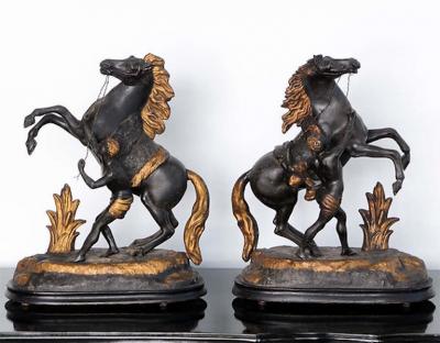 Fine Pair of Gilt Tole Equestrian Figures with Blackamoors Italy