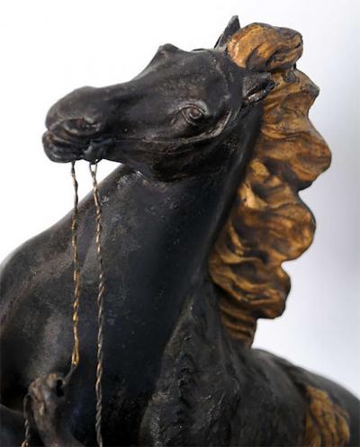 Fine Pair of Gilt Tole Equestrian Figures with Blackamoors Italy