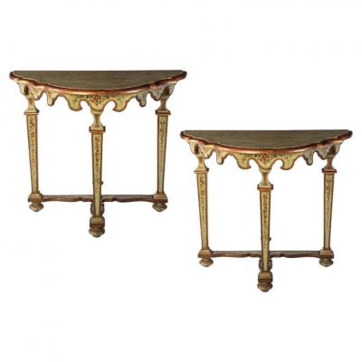 Fine Pair of Italian 18th Century Painted Console Tables