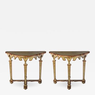 Fine Pair of Italian 18th Century Painted Console Tables with Pair of Mirrors
