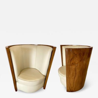 Fine Pair of Italian Late Art Deco Palisander Demilune Club Chairs
