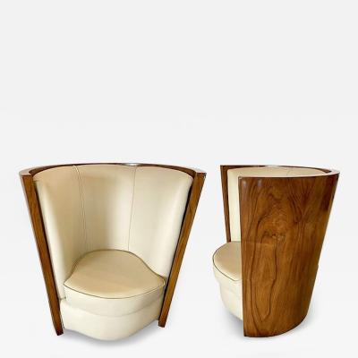 Fine Pair of Italian Late Art Deco Palisander Demilune Club Chairs