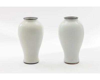 Fine Pair of Japanese Cloisonn Enamel Vases by Ando with Grapes on White Ground