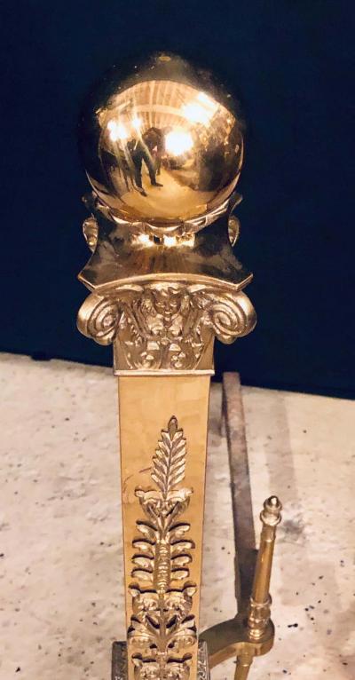 Fine Pair of Large and Impressive Louis XVI Style Brass and Irons