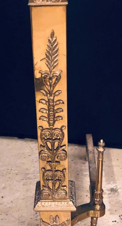 Fine Pair of Large and Impressive Louis XVI Style Brass and Irons