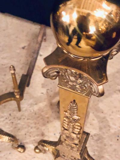 Fine Pair of Large and Impressive Louis XVI Style Brass and Irons