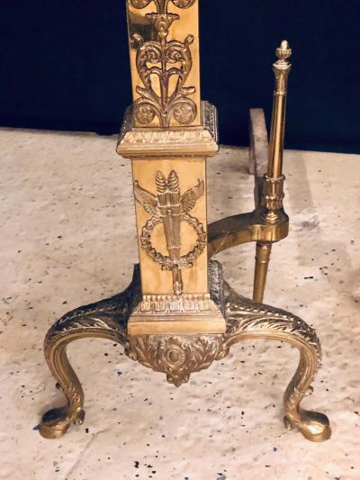 Fine Pair of Large and Impressive Louis XVI Style Brass and Irons