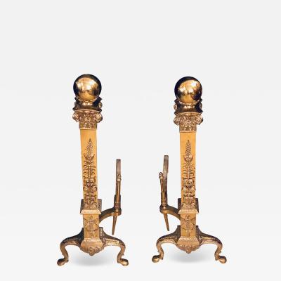 Fine Pair of Large and Impressive Louis XVI Style Brass and Irons