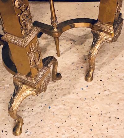 Fine Pair of Large and Impressive Louis XVI Style Brass and Irons