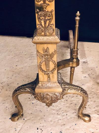 Fine Pair of Large and Impressive Louis XVI Style Brass and Irons
