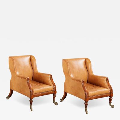 Fine Pair of Leather Library Chairs