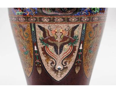 Fine Pair of Meiji Cloisonn Enamel Vases Attributed to The Ando Jubei Company