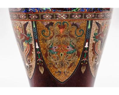 Fine Pair of Meiji Cloisonn Enamel Vases Attributed to The Ando Jubei Company