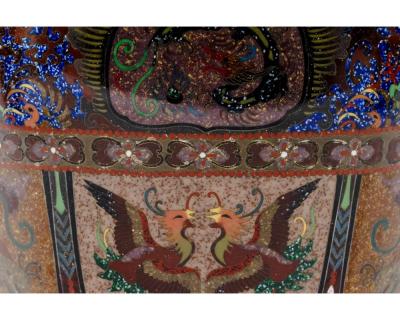 Fine Pair of Meiji Cloisonn Enamel Vases Attributed to The Ando Jubei Company