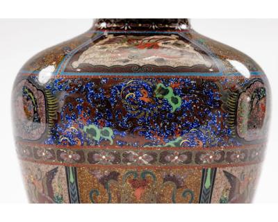 Fine Pair of Meiji Cloisonn Enamel Vases Attributed to The Ando Jubei Company