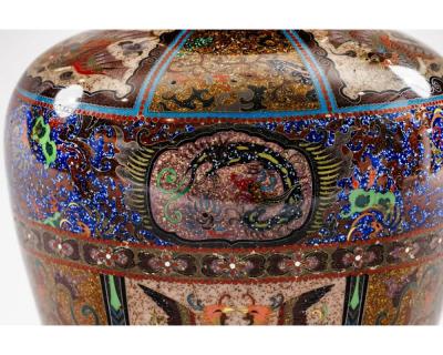 Fine Pair of Meiji Cloisonn Enamel Vases Attributed to The Ando Jubei Company