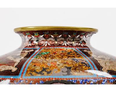 Fine Pair of Meiji Cloisonn Enamel Vases Attributed to The Ando Jubei Company