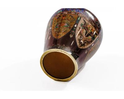 Fine Pair of Meiji Cloisonn Enamel Vases Attributed to The Ando Jubei Company