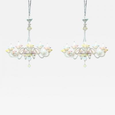 Fine Pair of Murano Glass Twelve Light Chandeliers 1950s Italy