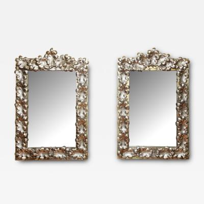Fine Pair of Silvered Metal Oak Leaf Mirrors Mirrors