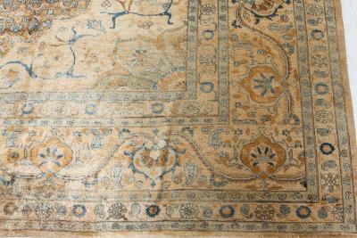 Fine Persian Tabriz Brown Blue Hand Knotted Wool Carpet
