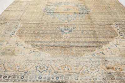 Fine Persian Tabriz Brown Blue Hand Knotted Wool Carpet