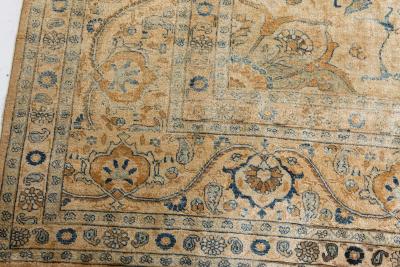 Fine Persian Tabriz Brown Blue Hand Knotted Wool Carpet