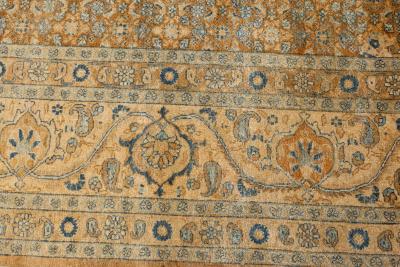 Fine Persian Tabriz Brown Blue Hand Knotted Wool Carpet