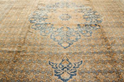 Fine Persian Tabriz Brown Blue Hand Knotted Wool Carpet