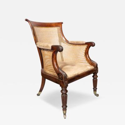 Fine Regency Mahogany Caned Bergere