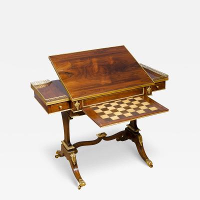 Fine Regency Rosewood and Bronze Mounted Writing Games Table