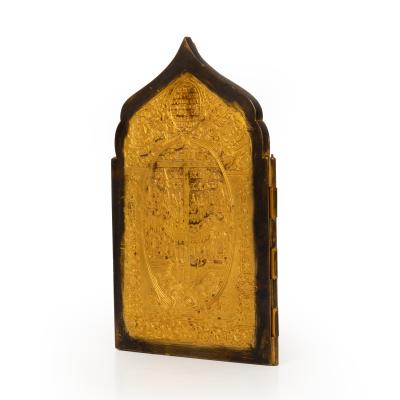 Fine Russian Old Believers Tetraptych Copper Icon with 20 Devotional Panels