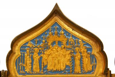 Fine Russian Old Believers Tetraptych Copper Icon with 20 Devotional Panels