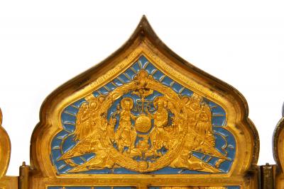 Fine Russian Old Believers Tetraptych Copper Icon with 20 Devotional Panels