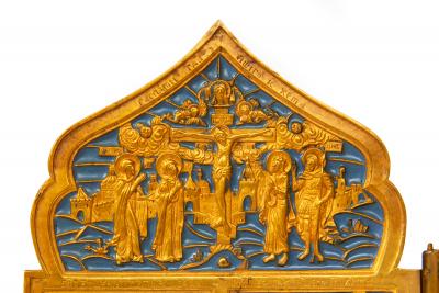 Fine Russian Old Believers Tetraptych Copper Icon with 20 Devotional Panels