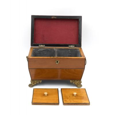 Fine Satinwood Tent Top Tea Caddy w Two Interior Compartments English ca 1840