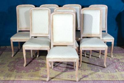 Fine Set of 8 Italian White Decap Wood Chairs 1970s