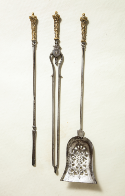 Fine Set of Bronze and Steel Fire Tools