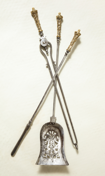 Fine Set of Bronze and Steel Fire Tools