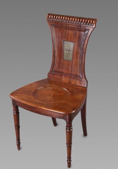 Fine Set of Four Regency Mahogany Armorial Hall Chairs