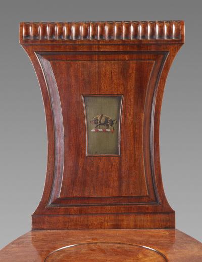 Fine Set of Four Regency Mahogany Armorial Hall Chairs