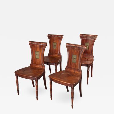 Fine Set of Four Regency Mahogany Armorial Hall Chairs