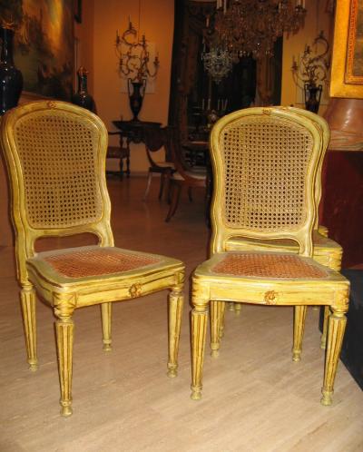 Fine Set of Six Italian 18th Century Painted and Parcel Gilt Chairs