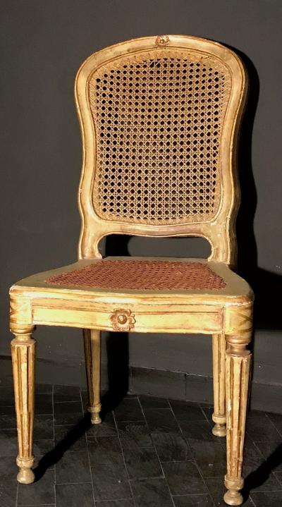 Fine Set of Six Italian 18th Century Painted and Parcel Gilt Chairs