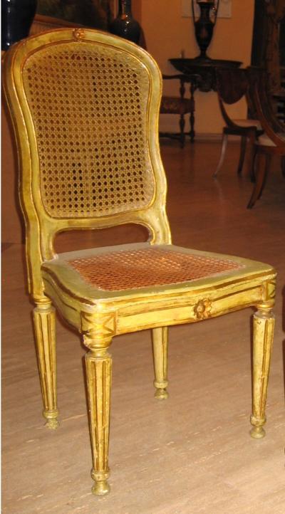 Fine Set of Six Italian 18th Century Painted and Parcel Gilt Chairs
