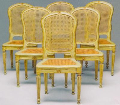 Fine Set of Six Italian 18th Century Painted and Parcel Gilt Chairs