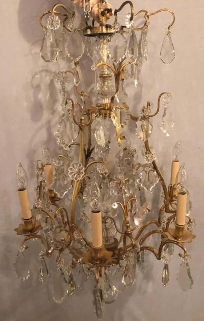 Fine Six Light Cut Crystal and Brass Chandelier Newly Wired