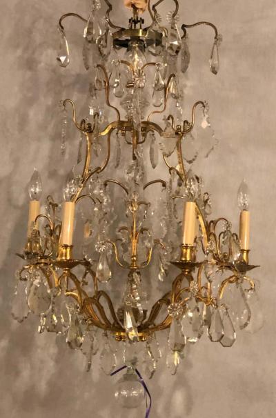 Fine Six Light Cut Crystal and Brass Chandelier Newly Wired