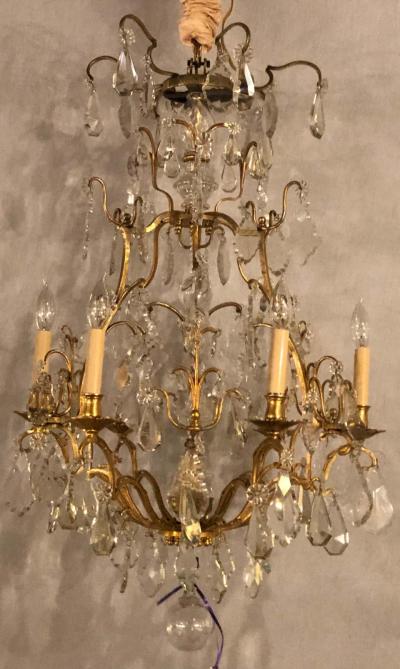 Fine Six Light Cut Crystal and Brass Chandelier Newly Wired