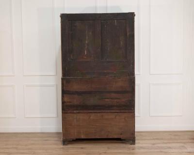 Fine Swedish three part bureau with charming carvings and marble painted columns